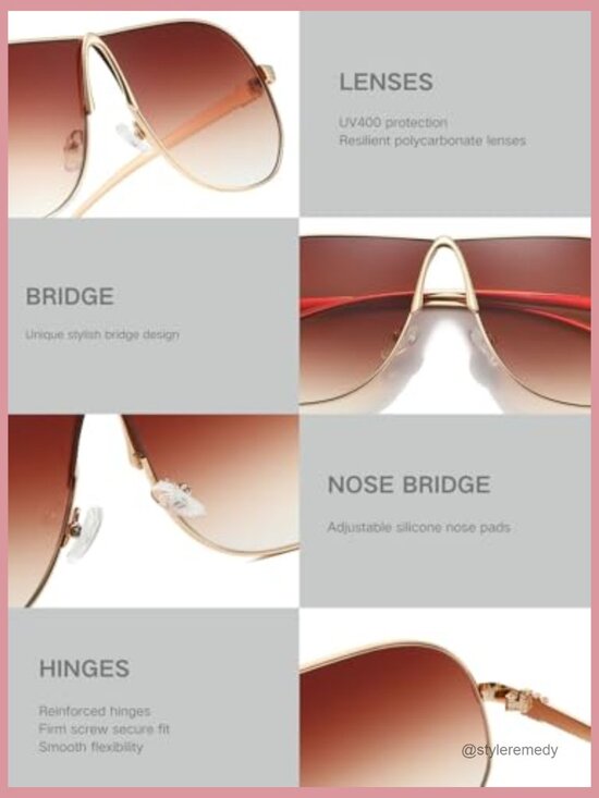Retro 70s Oversized Aviator Sunglasses Metal Frame UV400 Protection